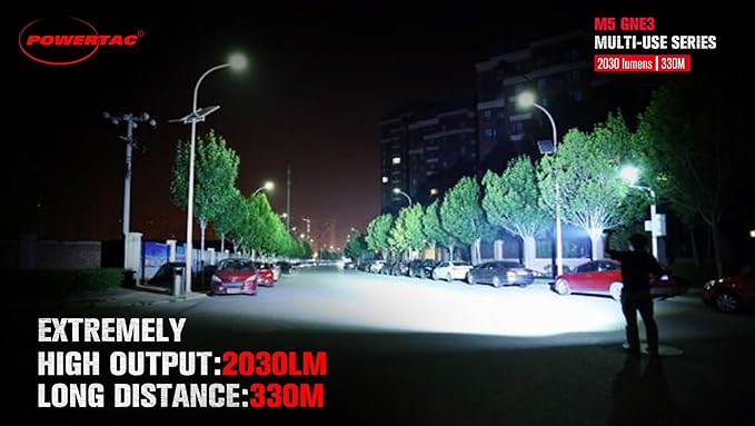 PowerTac M5-G3 2030 Lumens Rechargeable Tactical Flashlight, 330M Throw with Magnetic Charging and