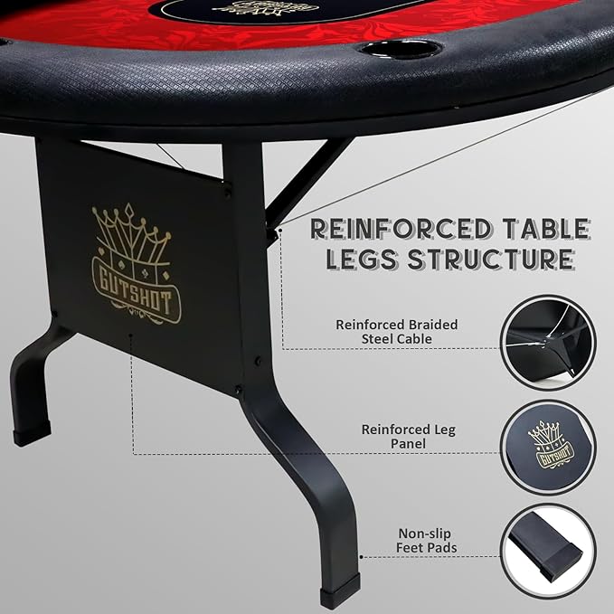 GUTSHOT Foldable Poker Table for 10 Players with 10 Chairs and Poker Chips Set - Premium