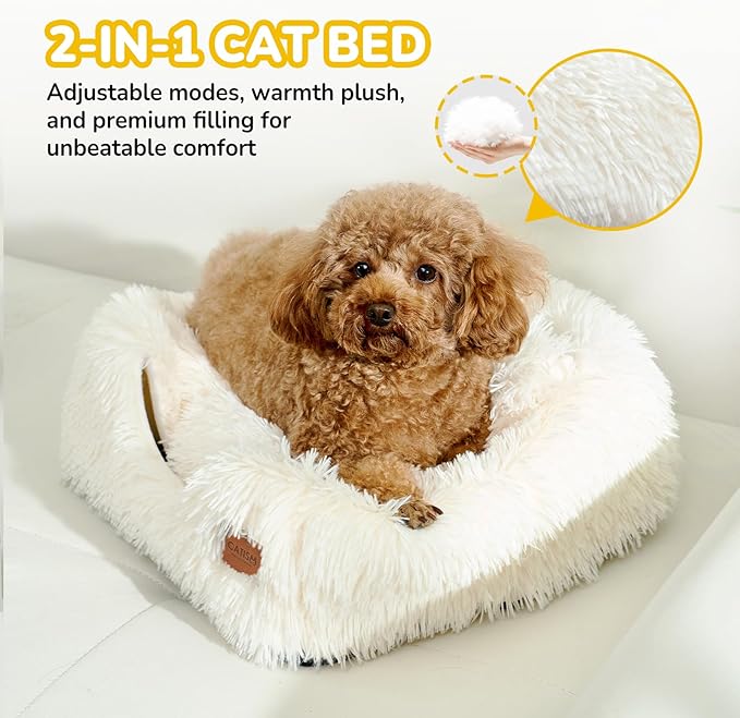 CATISM Cat Bed, Cat Cave for Indoor Cats, Soft Cat Dome, Self-Warming 2 in 1 Foldable Pet Cat House