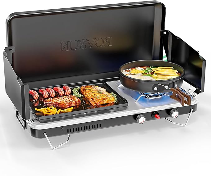ROVSUN 2-in-1 Portable Camping Stove with Grill