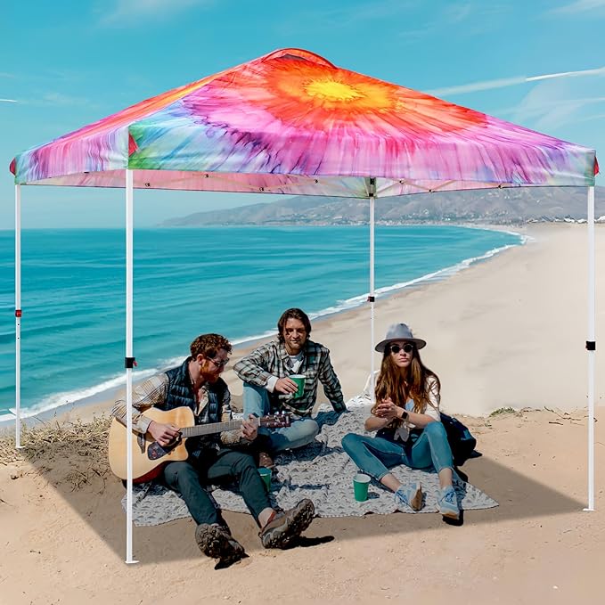 EAGLE PEAK Pop Up Canopy Tent with Wheeled Carry Bag, 8 Stakes, 4 Ropes, 4 Weight Bags, Easy Set Up
