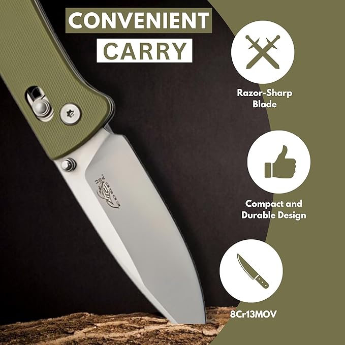 Rite Edge Premium Folding Pocket Knife - 4.25" Stainless Steel Blade, G10 Handle, Belt Clip
