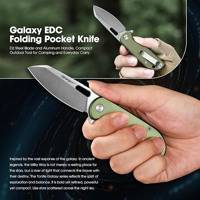TONIFE Galaxy Mini Folding Knife with D2 Steel Blade and Aluminum Handle, EDC Pocket Tool for