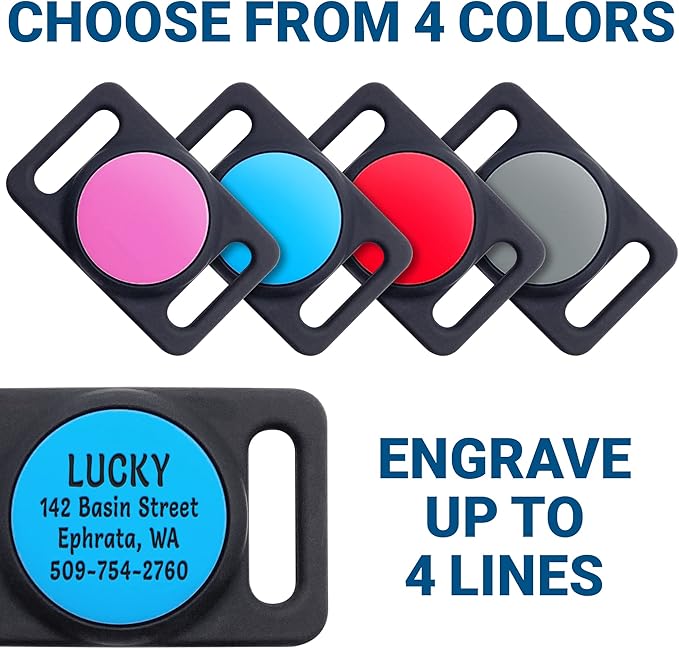 GoTags Designed for Airtag Engraved Dog Collar Holder, Personalized Case for Pet Collar, Up to 4