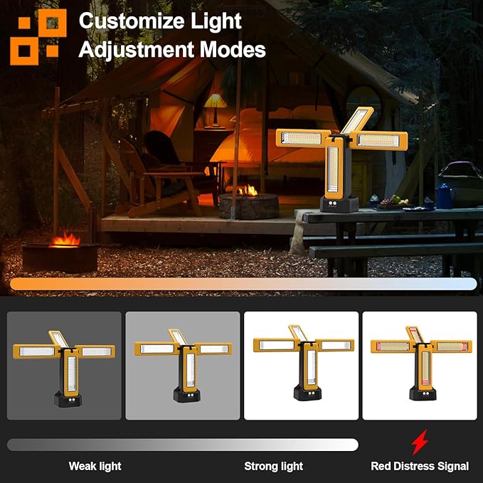 13200mAh Rechargeable Solar Work Light,IPX4 Waterproof with Folding Stand Support and Portable