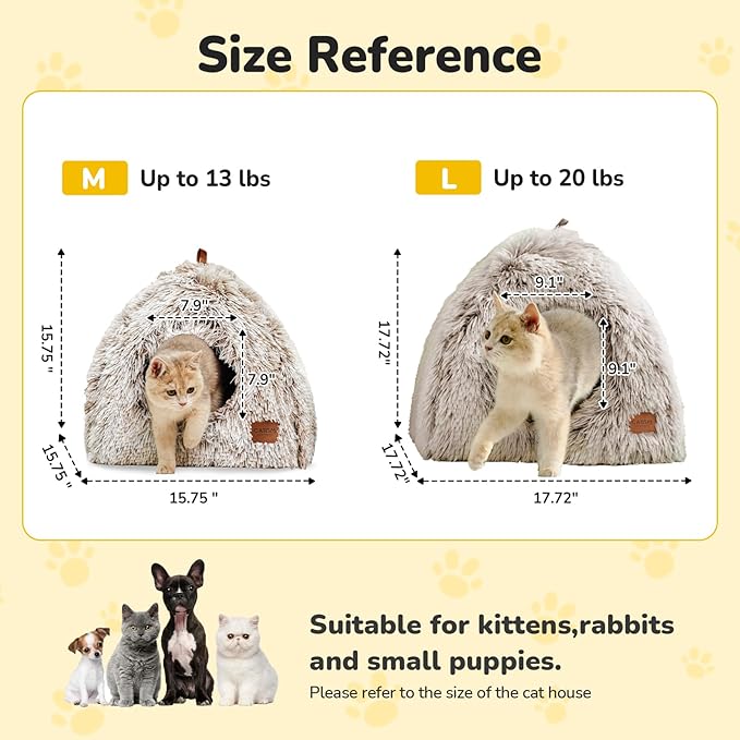 CATISM Cat Bed, Cat Cave for Indoor Cats, Soft Cat Dome, Self-Warming 2 in 1 Foldable Pet Cat House