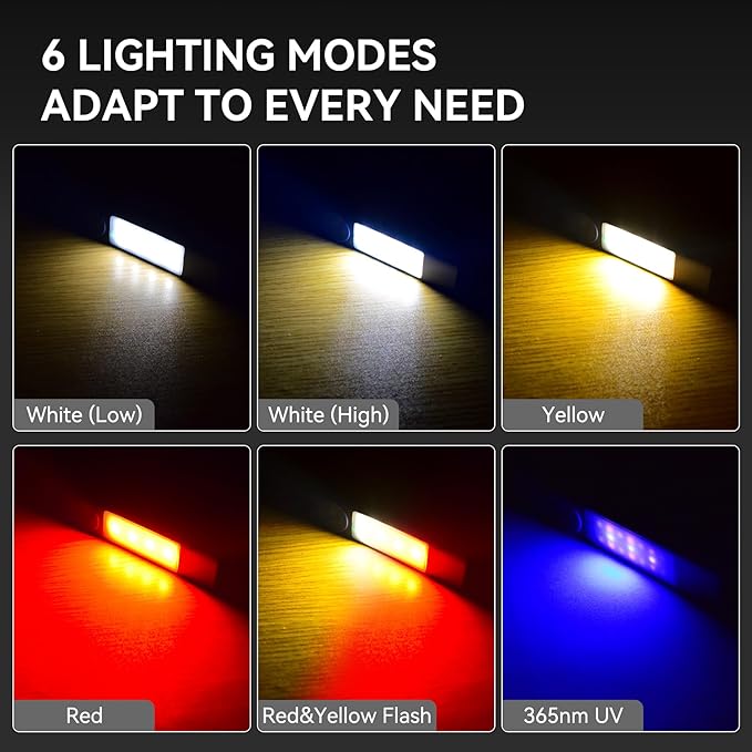 YC8005 2000 Lumen EDC Flat Flashlight Rechargeable with Red Beam, UV, Yellow and White Light LED