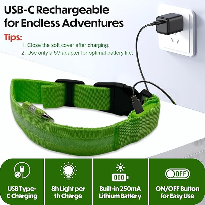 Light Up Dog Collar ??Reflective, Adjustable, Rechargeable Electronic Glow Pet Collars ??Bright