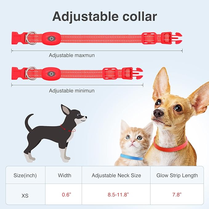 YFbrite Light up Dog Collars for Night Walking, Rechargeable LED Cat Collar, Comfortable Adjustable
