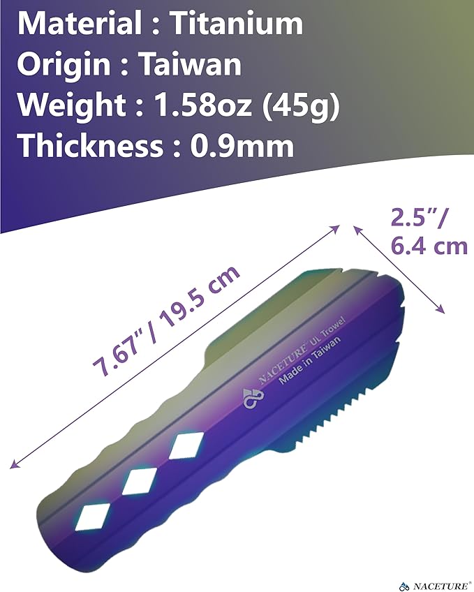 NACETURE Ultralight Backpacking Trowel Aluminum Shovel Small Potty Multitool with Longer Handle