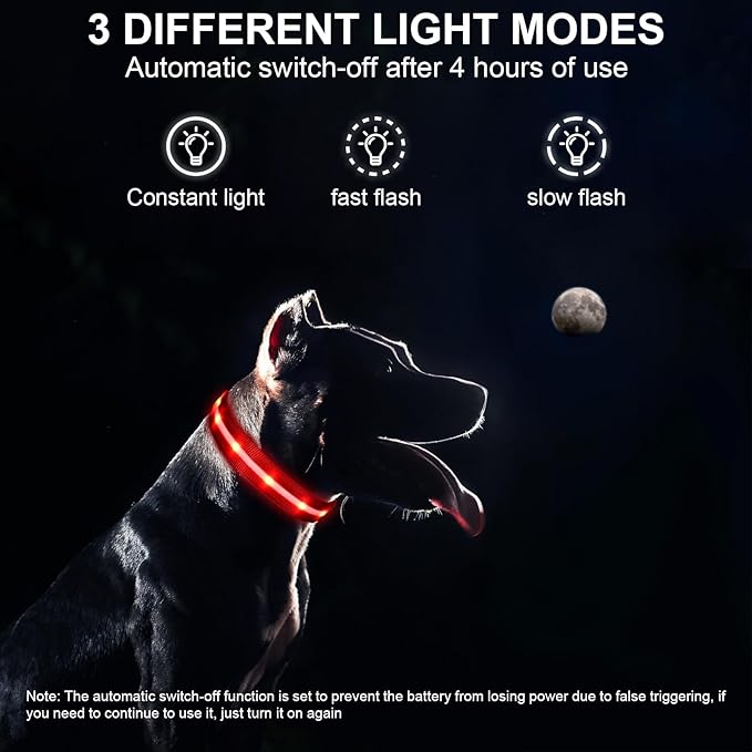 CHUKCHI LED Dog Collar Rechargeable,Waterproof Flashing Collar,Light Up Glow Collar, Adjustable