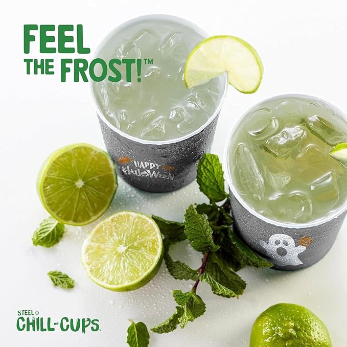 16 oz. Party Cups 'Happy Halloween' Ghost Design for Cold Drinks, Durable, Disposable, Recyclable