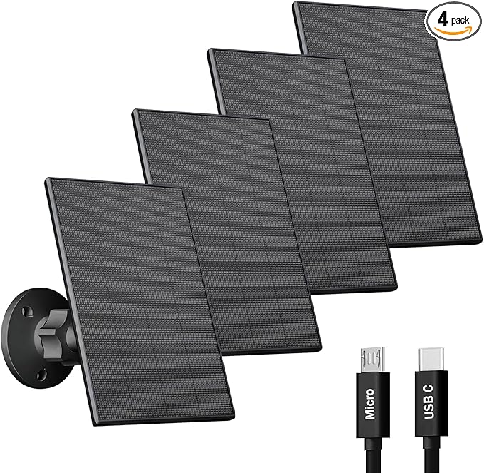 2W Solar Panel for Security Camera Outdoor, USB/USB-C Charger with IP65 Waterproof, 360° Adjustable