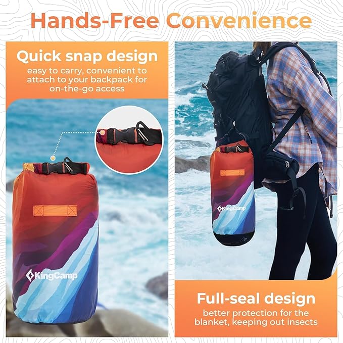 KingCamp Ultralight Camping Blanket, Packable Down Alternative Puffy Printed Wearable Blanket with