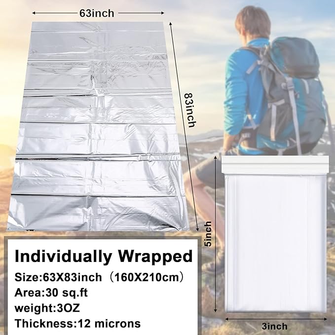 Chumia Emergency Thermal Blanket Bulk 83 x 63 Gigantic Foil Space Blanket Survival Reflective