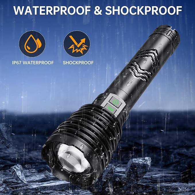 Rechargeable Flashlights 6000.000 High Lumens, Super Bright LED Flashlight with Long Handle, Large