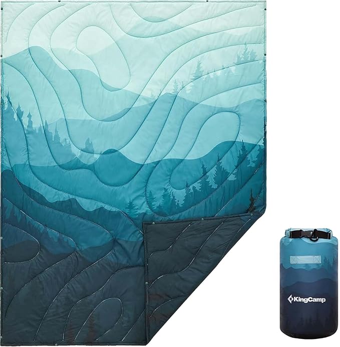 KingCamp Ultralight Camping Blanket, Packable Down Alternative Puffy Printed Wearable Blanket with