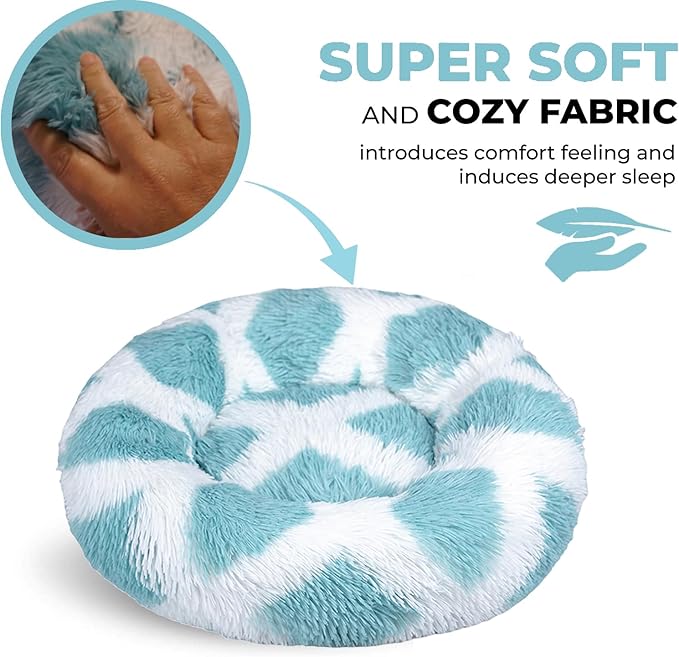 Whiskers & Friends Cat Bed, Cat Beds for Indoor Cats Washable, Orthopedic Soft Fluffy Round Calming