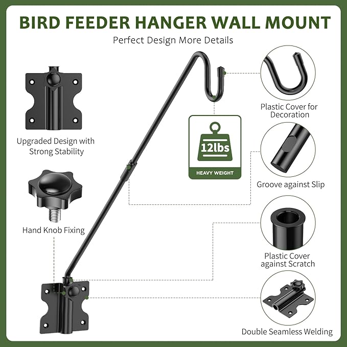 Wall Mount Heavy Duty Deck Hook-28 Inch Extended Reach Plant Hangers Outdoor -Bird Feeder Hanger