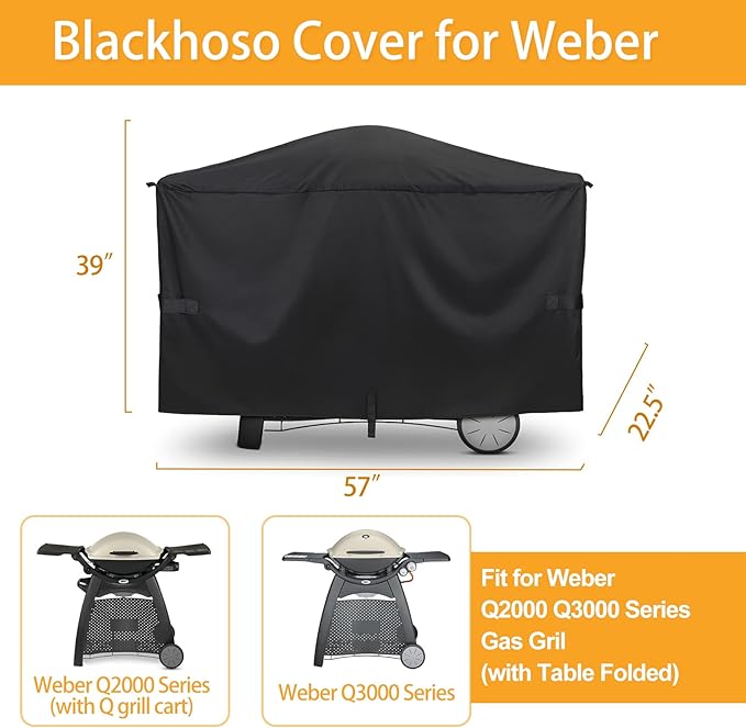 Grill Cover for Weber Q2000, Q2200, Q2400, Q300, Q320, Q3000, Q3200 Gas Grills, Heavy Duty BBQ Gas