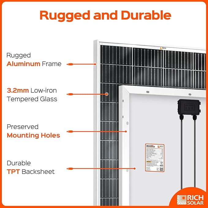 RICH SOLAR 200 Watt 24 Volt 9BB Cell Monocrystalline Solar Panel High Efficiency Solar Module for