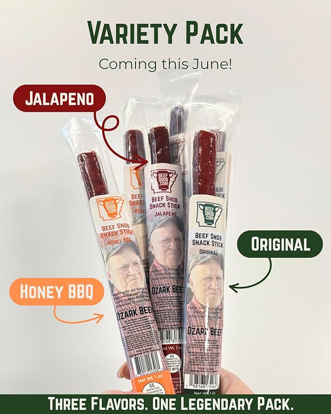 Beef Snob Snack Sticks - Variety Pack - Original (6), Jalapeno (7), Honey BBQ (7) - 1 Ounce Snack