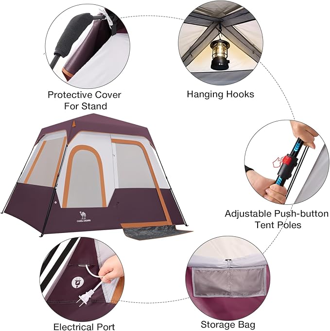 Camping Tents 4/6 Person Pop Up Instant Tent - Setup in 60s for Family Camping, Windproof Design