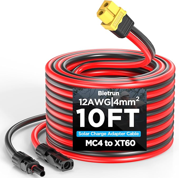 Mc4 to Xt60, 10FT Xt60 Connector Solar Charge Cable, 12AWG Pure Copper Solar Panel Mc4 to XT60
