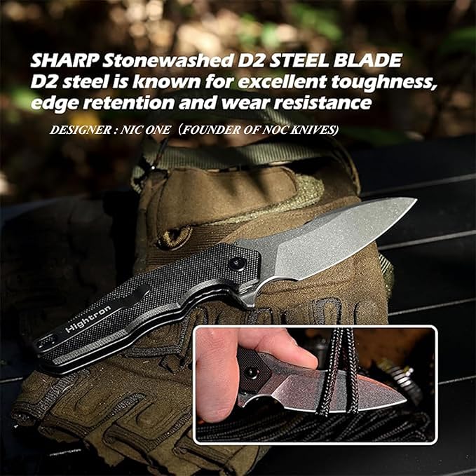 Hightron Mini Ventura Pocket Knife, Flipper Folding Knife with 2.85" Stonewashed Sharp D2 Blade and