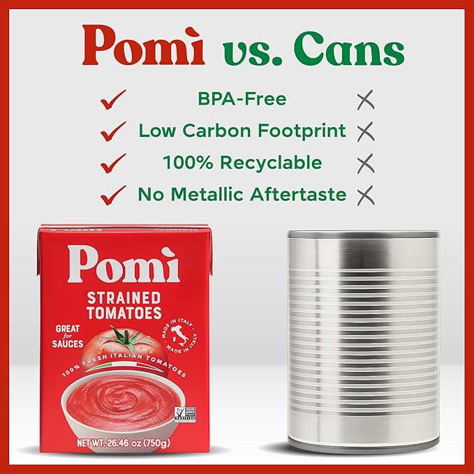 Pomì Strained Tomatoes 26.46oz (Pack of 12) - Creamy, Velvety Tomato Puree, No Additives or