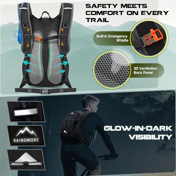 Hydration Backpack with Water Bladder, 18L Lightweight Hiking Backpack for Women&Men Small