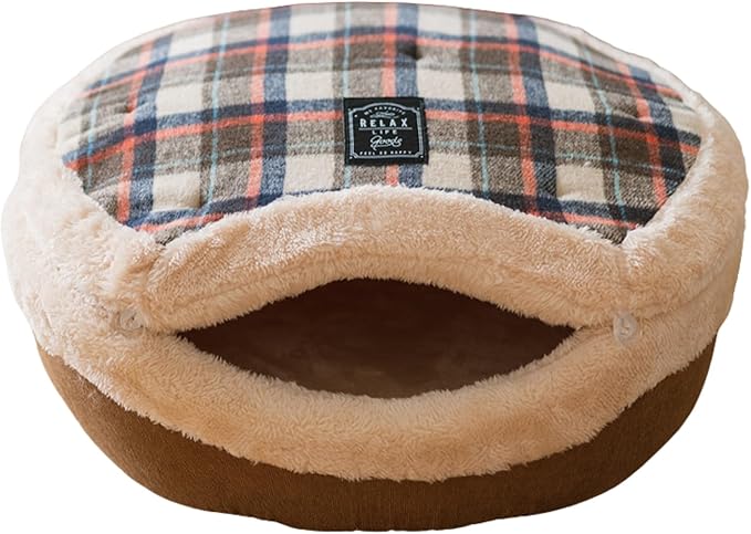 Cat Cave Bed ??Plush, Warm & Calming Hideaway with Detachable Lid & Mat, Covered House for Indoor