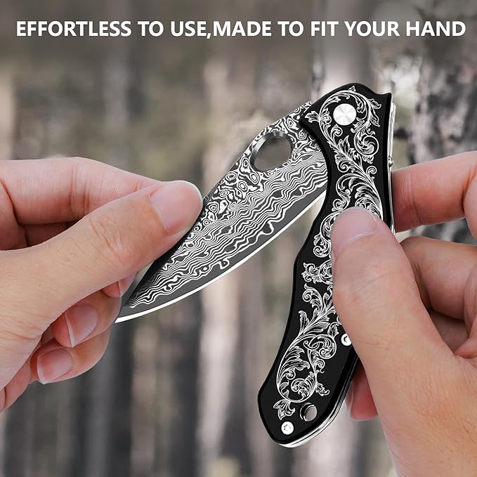 KOMWERO Damascus Pocket Knife with 2.95" VG10 Steel Blade, Folding Knife with Aluminum Alloy