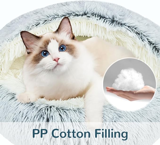 Calming Cat Beds, Fluffy Plush Round Cat Cave Washable, Cozy Warming Anti-Slip Small Dog Bed for