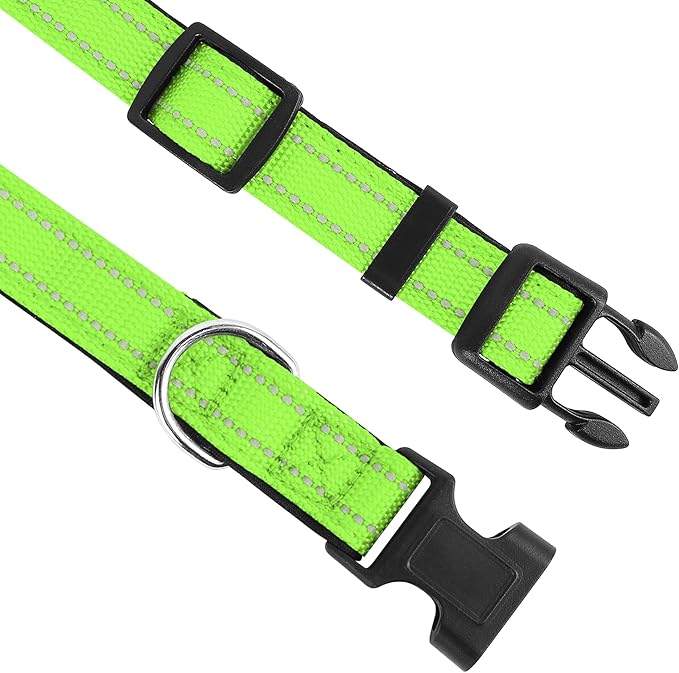 Reflective Dog Collar, Adjustable Soft Neoprene Padded Nylon Pet Collars with Buckle for Medium