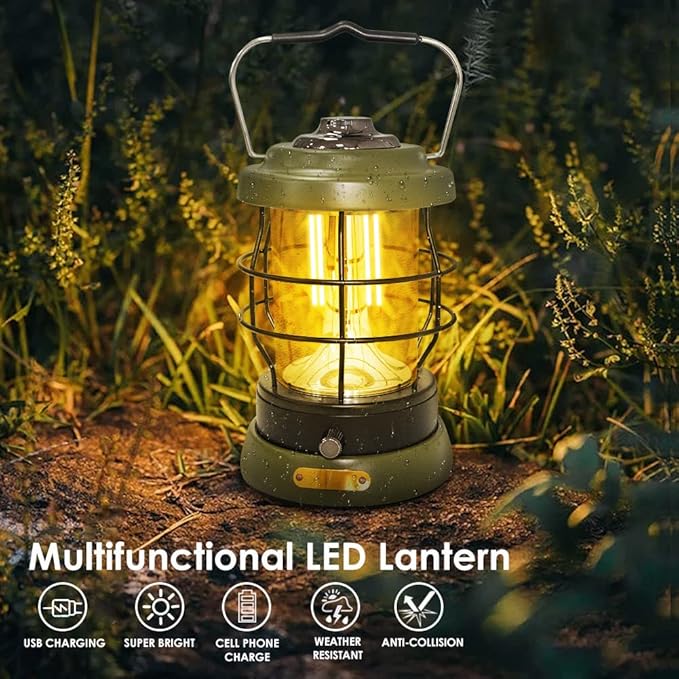 UniqueFire Rechargeable Camping Lantern 1500 High Lumens Hurricane Camp Light 2 Modes Portable