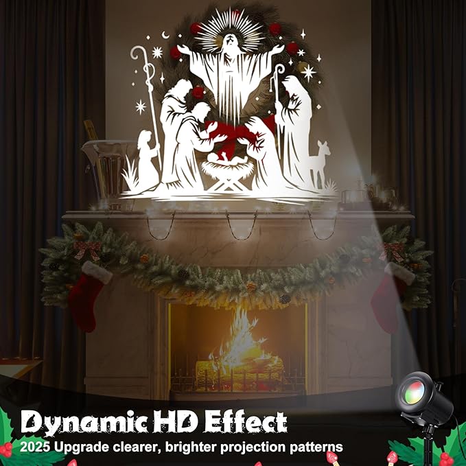 Christmas Nativity Scene Projector Lights, 2025 Upgrade 3D Dynamic Joy Jesus Christian Outdoor
