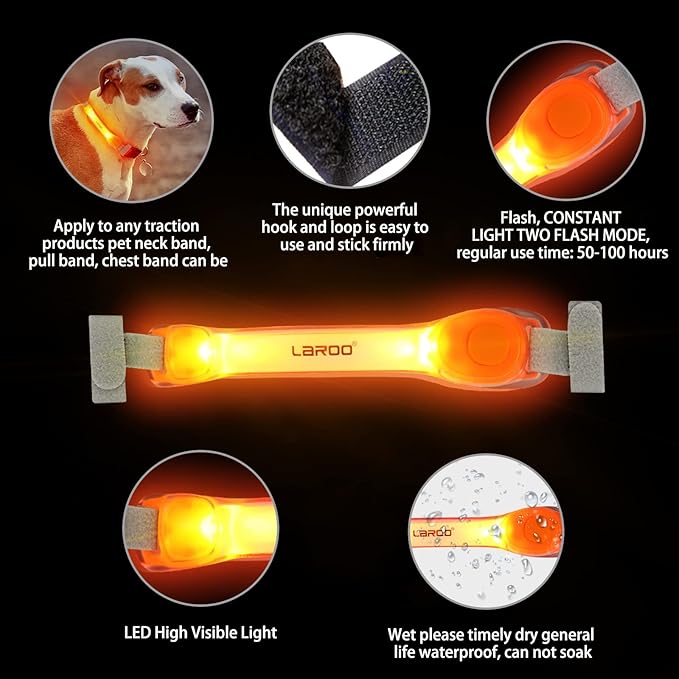 LaRoo Light Up Dog Collar with Nylon Stickers, Universal Glowing Collar Accessories for Leash