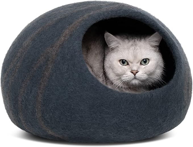 MEOWFIA Cat Cave ??Premium Felt Cat Bed for Indoor Cats, Handmade 100% Merino Wool (Medium, Slate
