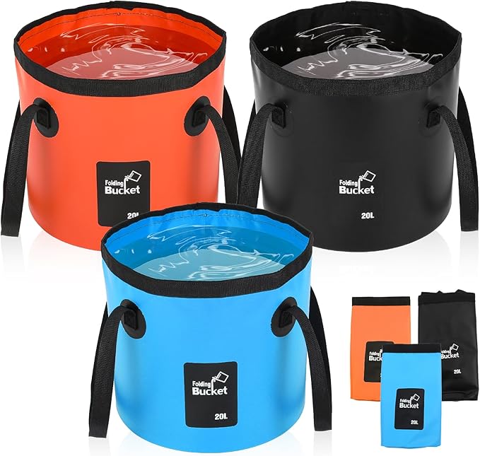 3 PCS 5 Gallon Collapsible Water Bucket, 20L Foldable PVC Bucket with Handles Multiple Use Portable