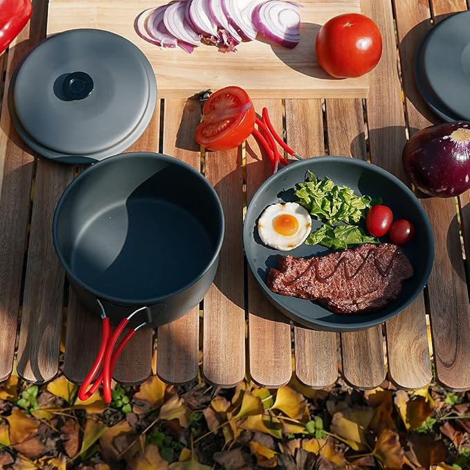 Alocs Camping Cookware Set Camping Gear, Compact Camping Pots and Pans Set, Durable Hard Alumina