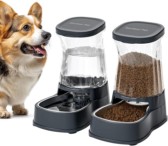 Gardner Pet Automatic Dog Water Dispenser Gravity Stainless Steel Waterer & Food Feeder Set, 100%
