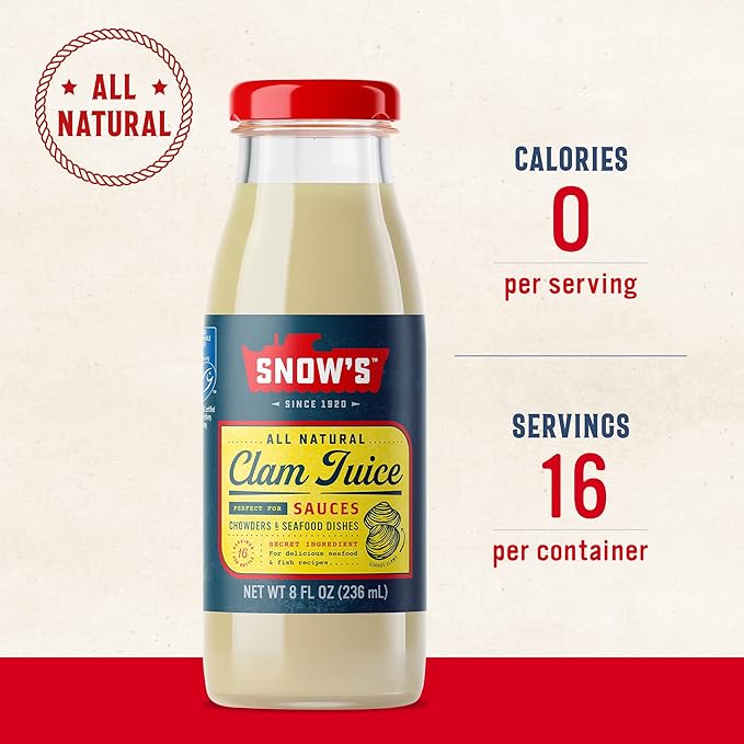 Snow's All Natural Clam Juice, 8 Fluid oz Bottle (Pack of 12) - Gluten Free, Keto Friendly - Great