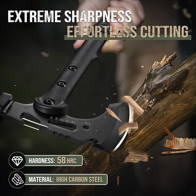 Freelander Camping Axe with Sheath, Sharp Tactical Hatchet Axe with Clip and Bottle Opener