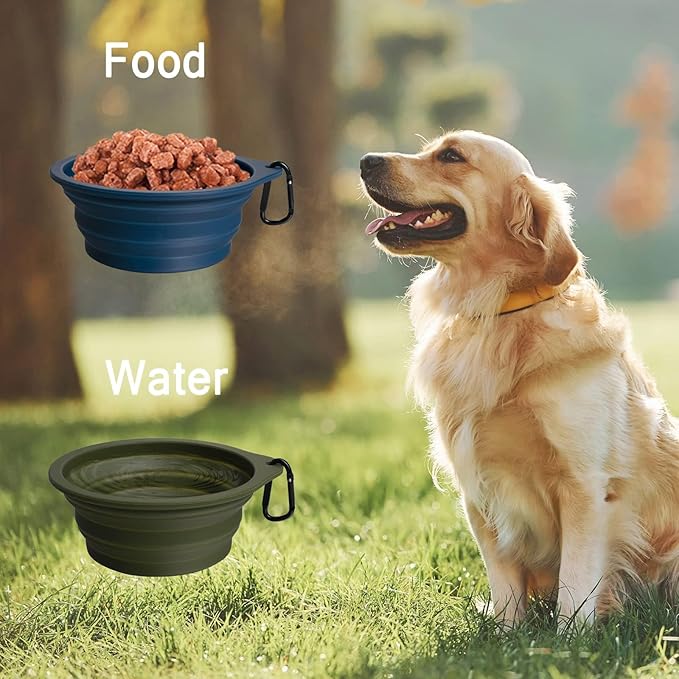 PetBonus 2-Pack Large Silicone Collapsible Dog Bowls, 34oz/1000ml BPA Free Portable Foldable Travel