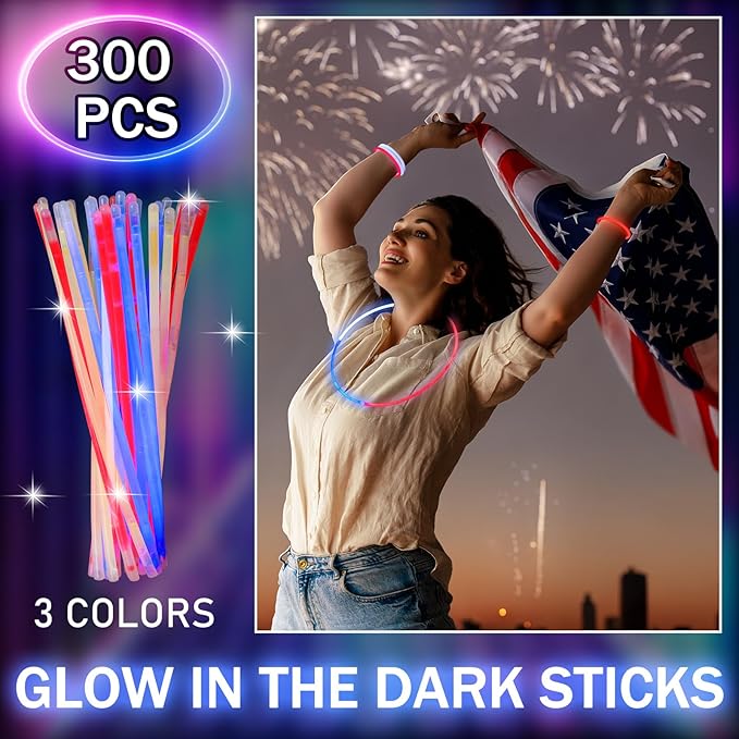Hanaive 300 Pcs Glow Sticks Bulk 8 Inch Glow in The Dark Party Favors Neon Bracelets and Necklaces
