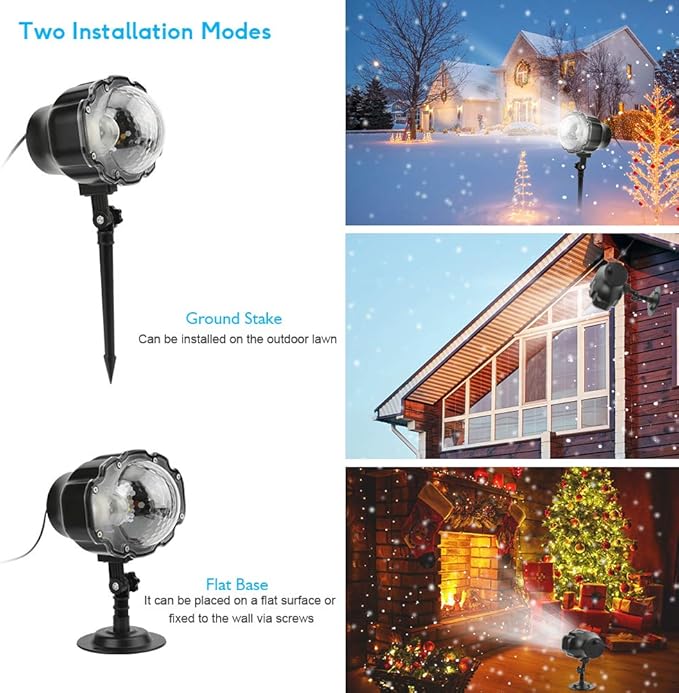 Elec3 Christmas Snowfall LED Projector Outdoor, Waterproof Rotating Snow Projection Snow Decorative