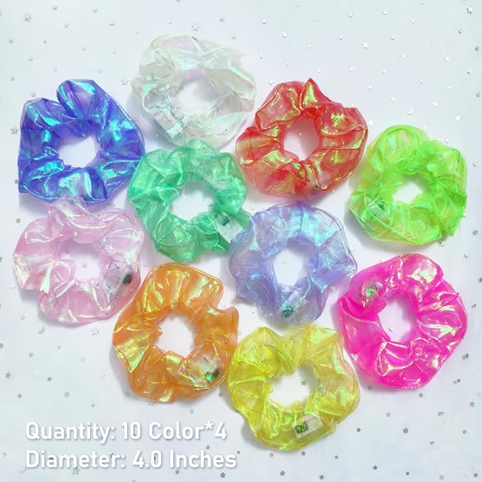 40 PCS Light up Scrunchies, 3 Glow Mode, LED Hair Accessories for Women, Glow in the Dark Party