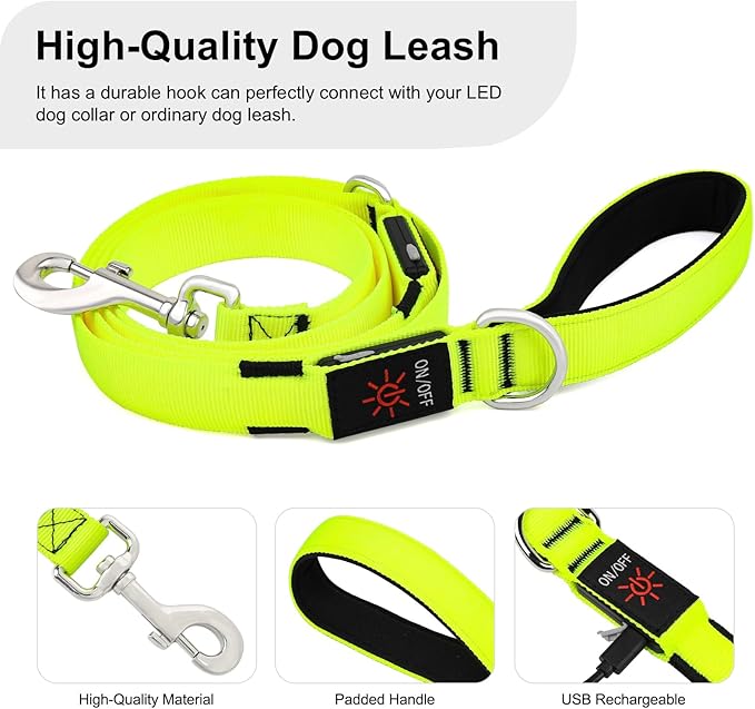 Colaseeme Light Up Dog Leash, LED Pet Leashes USB Rechargeable, Glow Safety Dogs Lights at Night