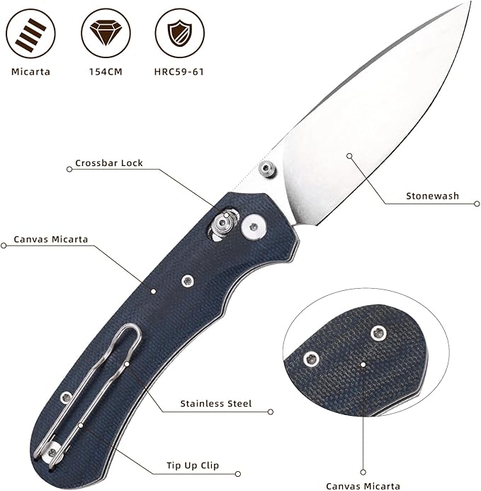 Folding Knife,Pocket Knife,3.31??154CM Blade,Erogonomic Canvas Micarta Handle,Survival Camping